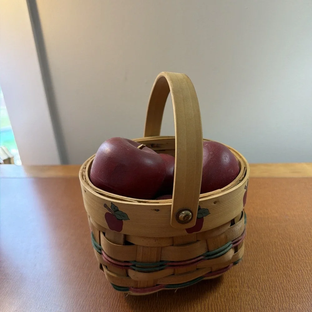 Autumn Apple Basket Full Of Wooden Apples Handle, Painted Apples Design 6